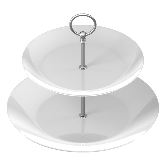 Plain White Fine China Two Tier Cake Stand