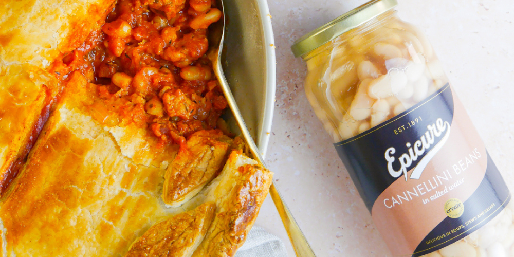 Cannellini Bean, Bacon & Sausage Pie recipe
