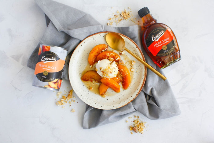 Maple Grilled Peaches with Nut Praline