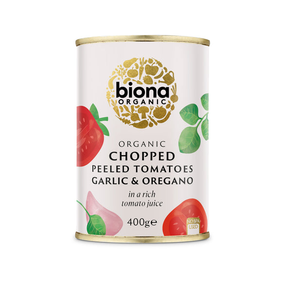 Biona Organic Chopped Tomatoes with Garlic & Oregano (400g)