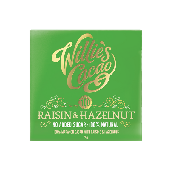 Willie's Cacao No Added Sugar Raisin & Hazelnut Chocolate (50g)