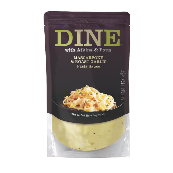 DINE with Atkins & Potts Mascarpone & Roast Garlic Pasta Sauce (350g)