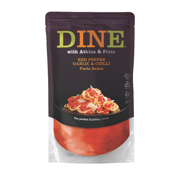DINE with Atkins & Potts Red Pepper Garlic & Green Chilli Pasta Sauce (350g)