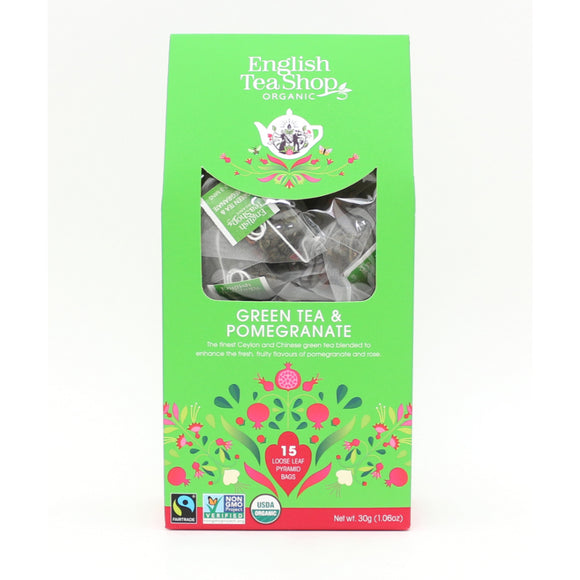 English Tea Shop Organic Green Tea & PomegranateTea (15 Pyramids)